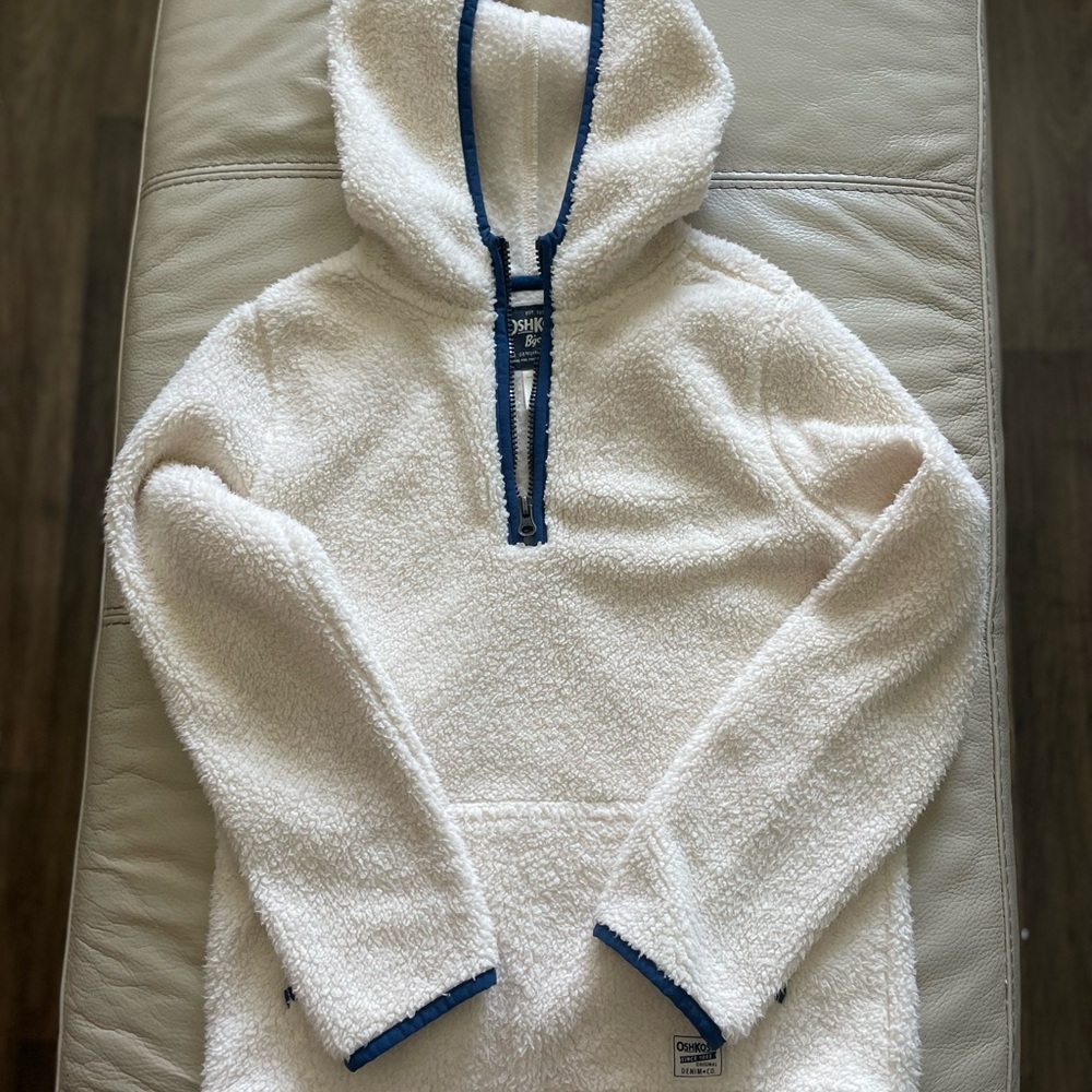 OshKosh B'gosh White Sherpa Jacket with Blue Accents